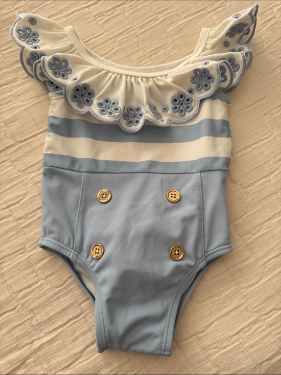 Janie and Jack Other - Janie and Jack Nautical Ruffled 1 Pc Swimsuit - Lt Blue/White, Size 6-12 months